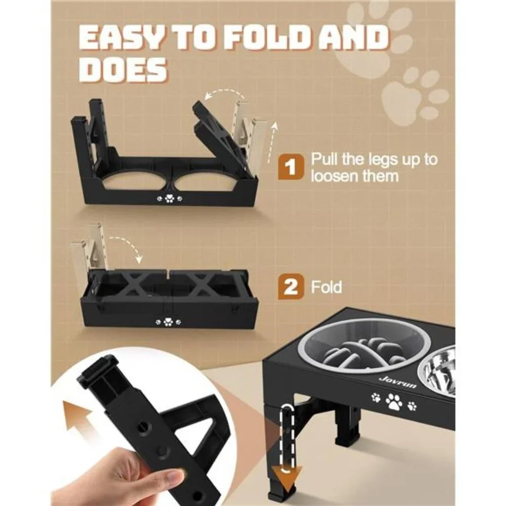 Elevated Dog Bowls, Dog Feeder with 2 Stainless Steel Dishes &1 Slow Feeder